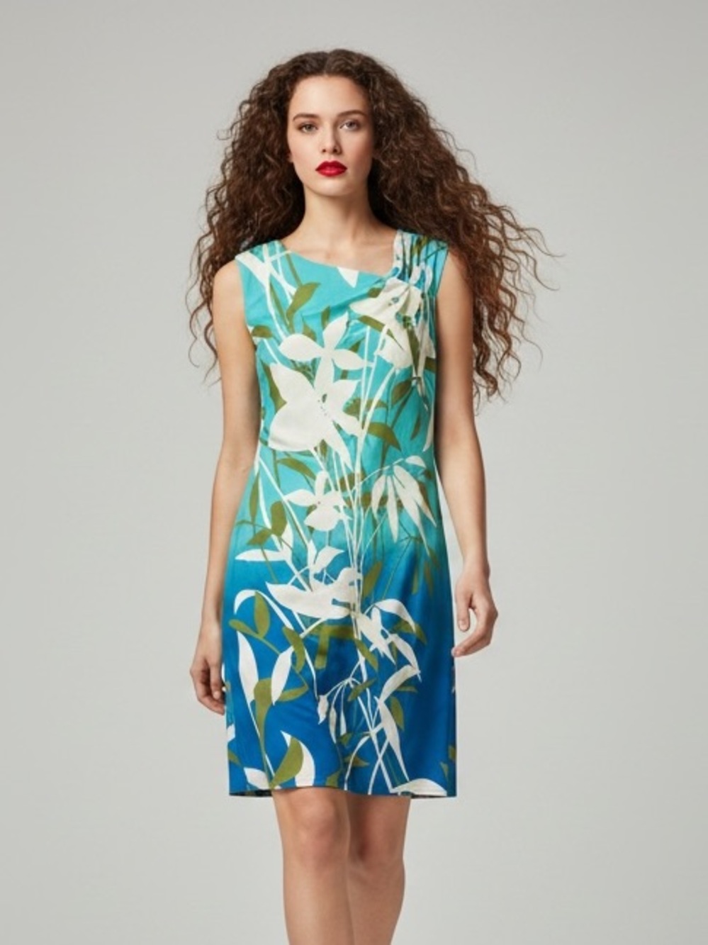 Jessica Blue & Teal Floral Gradient Sleeveless Dress - Size 12